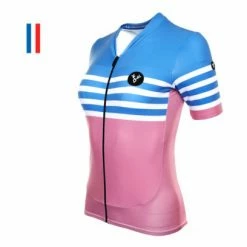 Maillot Manches Courtes Femme LeBram Tourmalet Ciel Coupe Ajustée Bleu / Rouge