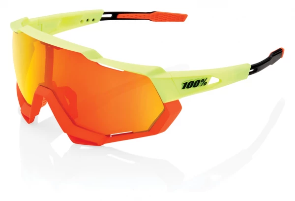 Lunettes 100% Speedtrap Soft Tact Oxyfire / Hiper Red Multilayer + Verres Transparent Blanc / Bleu