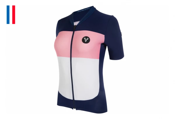 Maillot Manches Courtes Femme LeBram Eze Marine Rose Coupe Ajustée Bleu / Rose
