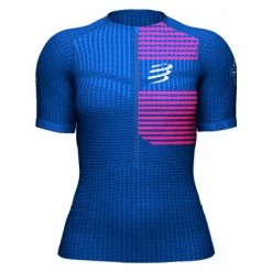 Maillot Manches Courtes Femme Compressport Tri Postural Bleu / Rose