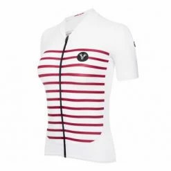 Maillot Manches Courtes Femme LeBram Ventoux Blanc Bordeaux Coupe Ajustée Blanc / Rouge