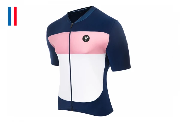Maillot Manches Courtes LeBram Eze Bleu Marine Rose Coupe Ajustée Vert