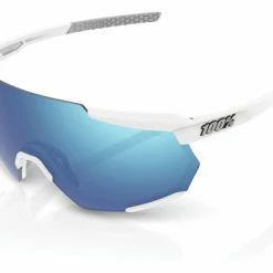 Lunettes 100% Racetrap Matte White Hiper Blue Multilayer Mirror Lens / Blanc / Bleu