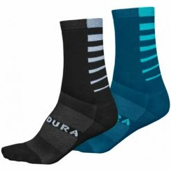 Lot De 2 Paires De Chaussettes Endura Coolmax Bleu Paon Blanc / Bleu / Rouge