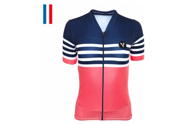 Maillot Manches Courtes Femme LeBram Tourmalet Saumon Coupe Ajustée Rose / Bleu – Image 2