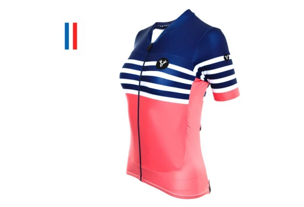 Maillot Manches Courtes Femme LeBram Tourmalet Saumon Coupe Ajustée Rose / Bleu – Image 7
