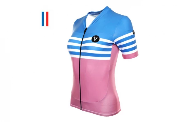 Maillot Manches Courtes Femme LeBram Tourmalet Saumon Coupe Ajustée Rose / Bleu – Image 9