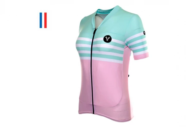 Maillot Manches Courtes Femme LeBram Tourmalet Saumon Coupe Ajustée Rose / Bleu – Image 10