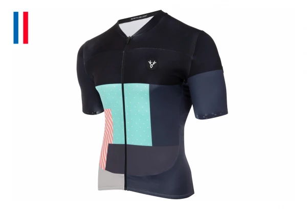 Maillot Manches Courtes LeBram Portet Noir Coupe Ajustée Bleu / Rose